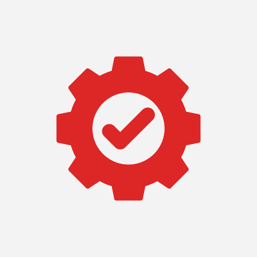 Gear symbol with red check mark